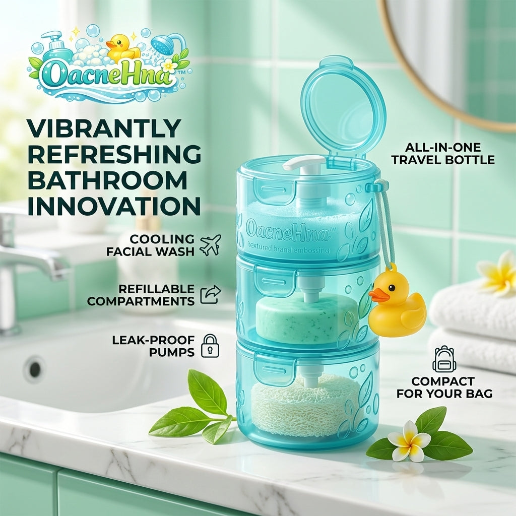 OacneHna™ 3-in-1 Stackable Travel Toiletry Organizer – Leak-Proof Dispenser Bottle for Shampoo, Soap & Sponge – Compact Bathroom Accessories for Travel, Gym & Camping