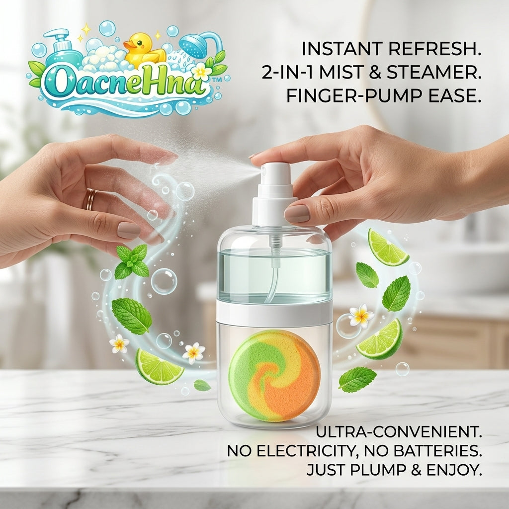 OacneHna™ 2-in-1 Aromatherapy Mist & Shower Steamer Spray Bottle | Manual Finger-Pump Face & Body Mister | Non-Electric Portable Spa Sprayer for Instant Refresh | Eco-Friendly Travel Hydration Spray