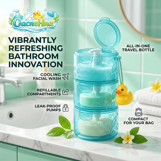 OacneHna™ 3-in-1 Stackable Travel Toiletry Organizer – Leak-Proof Dispenser Bottle for Shampoo, Soap & Sponge – Compact Bathroom Accessories for Travel, Gym & Camping