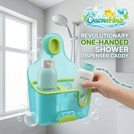 OacneHna™ Revolutionary One-Handed Shower Dispenser Caddy – Heavy Duty Suction Cup Bathroom Organizer with Push-to-Lock Tech, No-Drill Damage-Free Wall Mounted Shampoo and Body Wash Holder, Teal & Lime Green