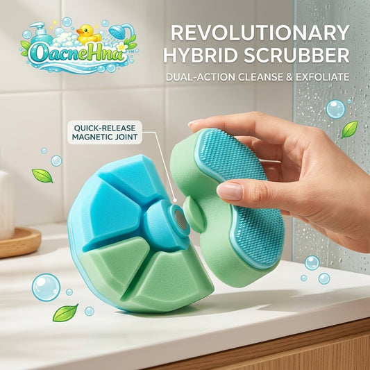 OacneHna™ 2-in-1 Modular Body Scrubber - Dual-Action Exfoliating Bath Sponge & Silicone Cleansing Brush with Quick-Release Magnetic Joint | Eco-Friendly Deep Clean Shower Loofah for Glowing Skin