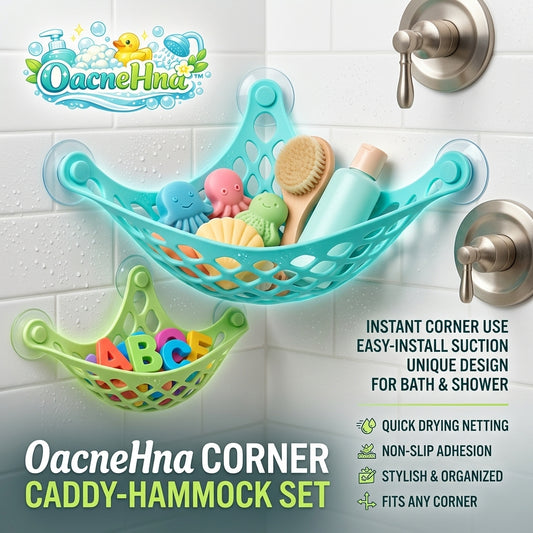 OacneHna™ 2-Pack Corner Bath Toy Organizer Hammock Set, Quick-Drying Mesh Shower Caddy with Heavy-Duty Suction Cups, Space-Saving Bath Toy Netting Holder for Toddlers, Babies, and Bathroom Accessories